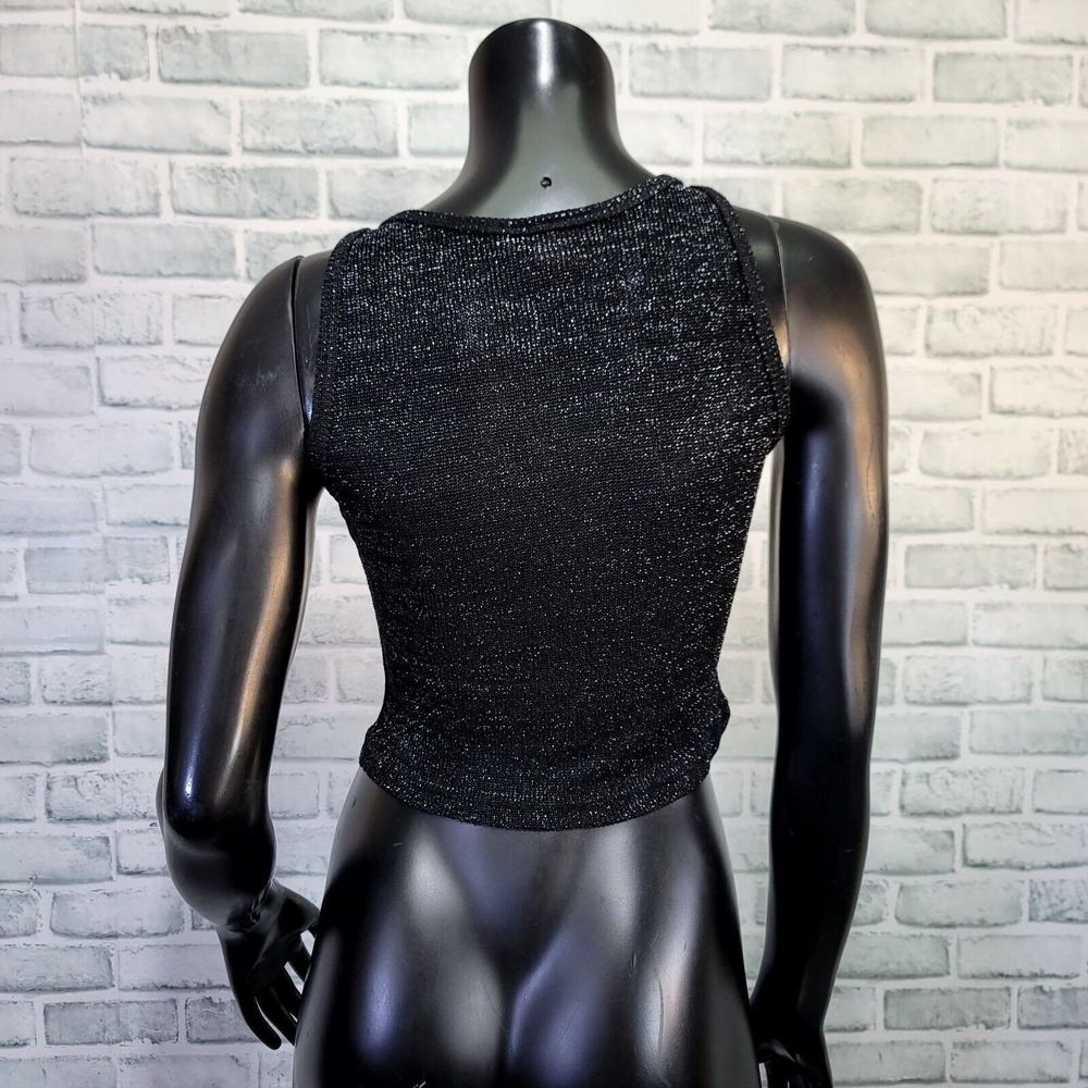 Vintage 90s Selections Size S Black Metallic Knit Crop Tank Top Y2K Clubwear - Picture 6 of 7